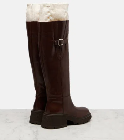 Jimmy Choo Tamsin Wool And Leather Knee-high Boots In Brown
