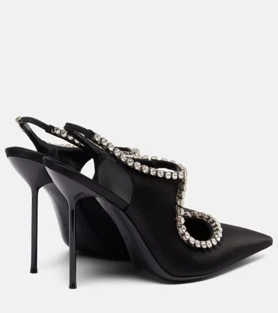 Paris Texas Lidia Crystal-embellished Satin Mary Jane Pumps In Black