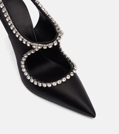 Paris Texas Lidia Crystal-embellished Satin Mary Jane Pumps In Black
