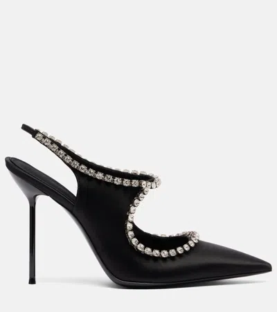 Paris Texas Lidia Crystal-embellished Satin Mary Jane Pumps In Black
