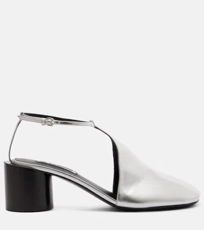 Jil Sander Metallic Leather Pumps In Silver