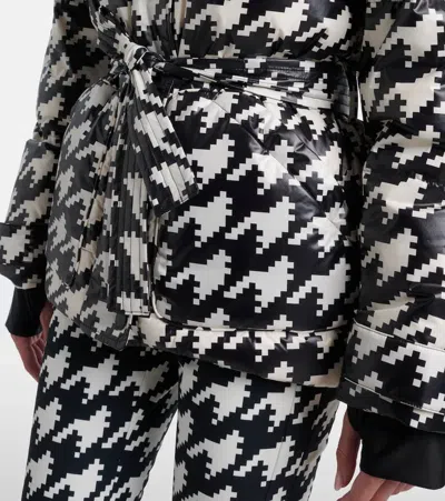 Perfect Moment Moment Houndstooth Hooded Embroidered Padded Down Ski Jacket In Houndstooth-black-snow-white