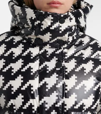 Perfect Moment Moment Houndstooth Hooded Embroidered Padded Down Ski Jacket In Houndstooth-black-snow-white