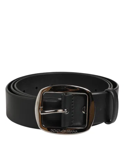 Pre-owned Dolce & Gabbana Black Leather Classic Metal Logo Buckle Men's Belt ()