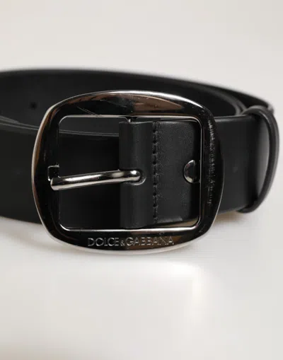 Pre-owned Dolce & Gabbana Black Leather Classic Metal Logo Buckle Men's Belt ()