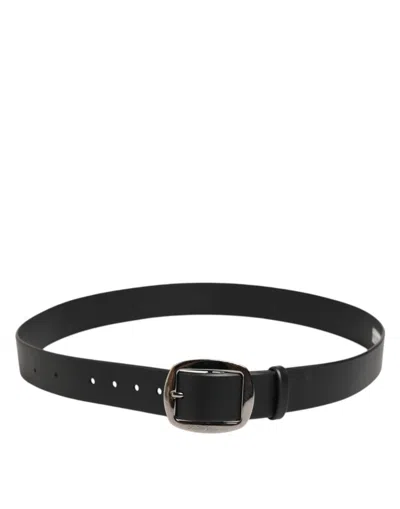 Pre-owned Dolce & Gabbana Black Leather Classic Metal Logo Buckle Men's Belt ()
