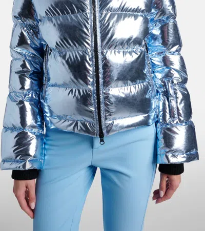 Perfect Moment Polar Flare Metallic Quilted Down Ski Jacket In Blue