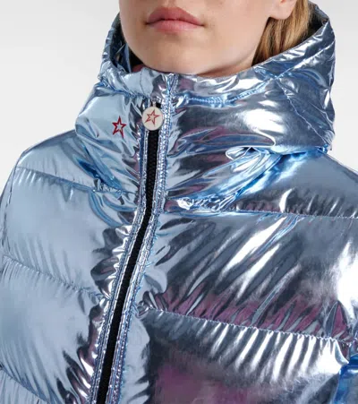 Perfect Moment Polar Flare Metallic Quilted Down Ski Jacket In Blue
