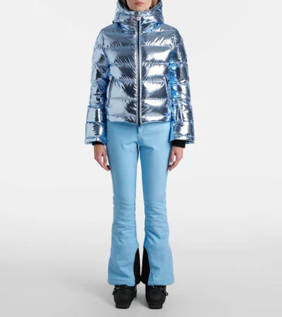 Perfect Moment Polar Flare Metallic Quilted Down Ski Jacket In Blue