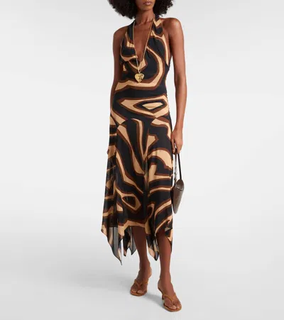 Pucci Labirinto Muslin Jersey Midi Dress In Animal Print
