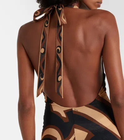 Pucci Labirinto Muslin Jersey Midi Dress In Animal Print