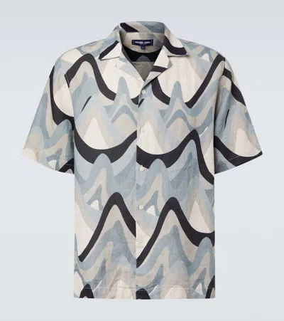 Frescobol Carioca Roberto Printed Linen Bowling Shirt In Neutral