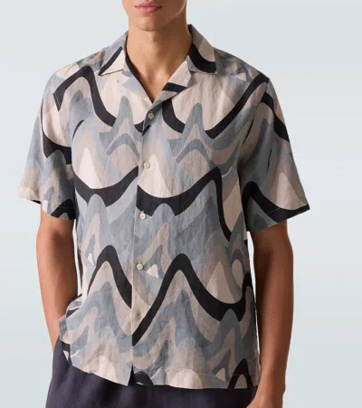 Frescobol Carioca Roberto Printed Linen Bowling Shirt In Neutral