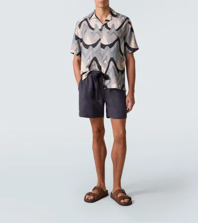 Frescobol Carioca Roberto Printed Linen Bowling Shirt In Neutral