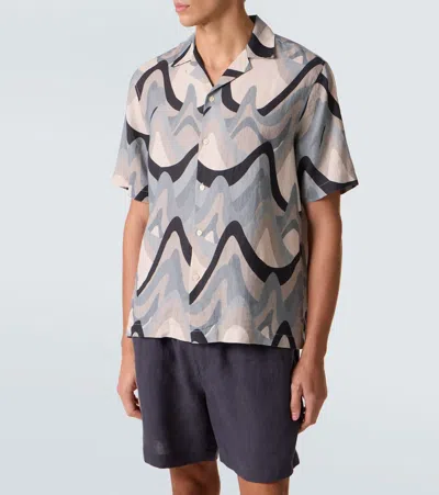 Frescobol Carioca Roberto Printed Linen Bowling Shirt In Neutral