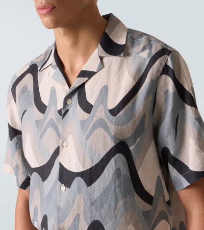 Frescobol Carioca Roberto Printed Linen Bowling Shirt In Neutral