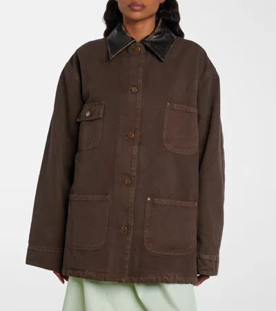 Prada Leather-trimmed Cotton Canvas Field Jacket In Brown