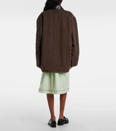 Prada Leather-trimmed Cotton Canvas Field Jacket In Brown