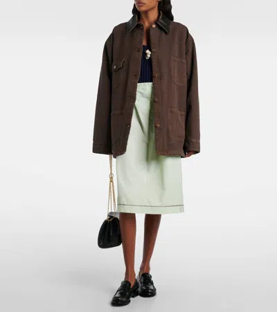 Prada Leather-trimmed Cotton Canvas Field Jacket In Brown