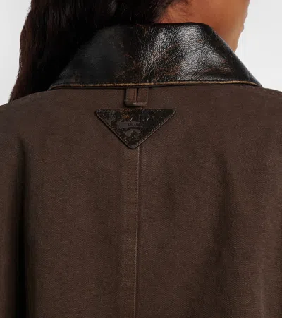 Prada Leather-trimmed Cotton Canvas Field Jacket In Brown