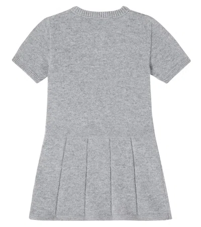 Gucci Baby Gg Embroidered Wool Dress In Gray