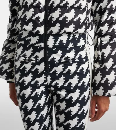 Perfect Moment Polar Flare Houndstooth Down Ski Suit In Black