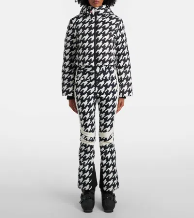 Perfect Moment Polar Flare Houndstooth Down Ski Suit In Black