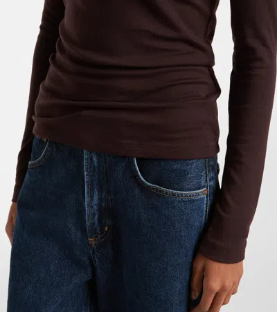 Agolde Long-sleeved Polo Shirt In Brown