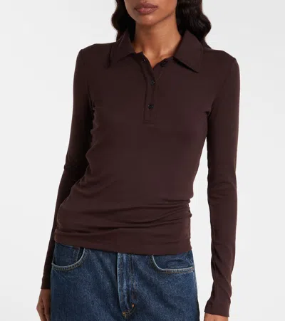 Agolde Long-sleeved Polo Shirt In Brown