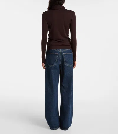 Agolde Long-sleeved Polo Shirt In Brown