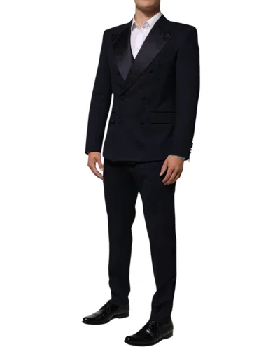 Dolce & Gabbana Black Wool 3 Piece Slim Fit Formal Men Men's Suit In Black