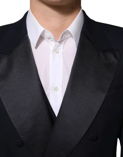 Dolce & Gabbana Black Wool 3 Piece Slim Fit Formal Men Men's Suit In Black