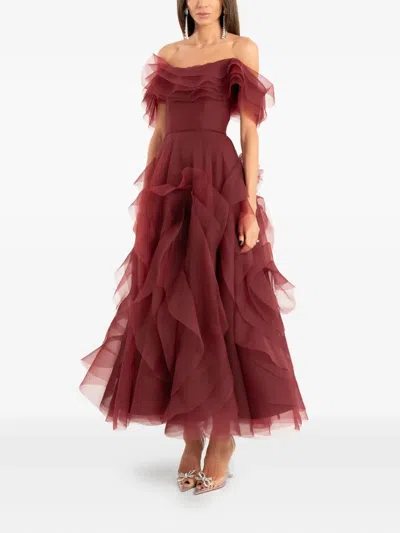 Ana Radu Off-shoulder Midi Dress In Red