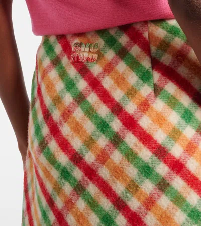 Miu Miu Checked Wool-blend Pencil Skirt In Multi