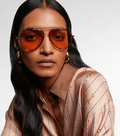 Gucci Gg Tiny Aviator Sunglasses In Brown