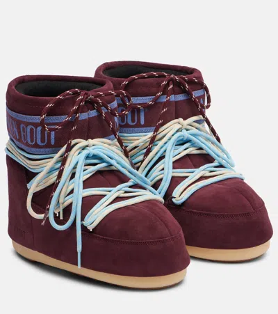 Moon Boot Icon Low Suede Laces Ankle Boots In Burgundy