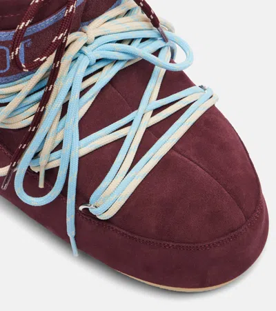 Moon Boot Icon Low Suede Laces Ankle Boots In Burgundy