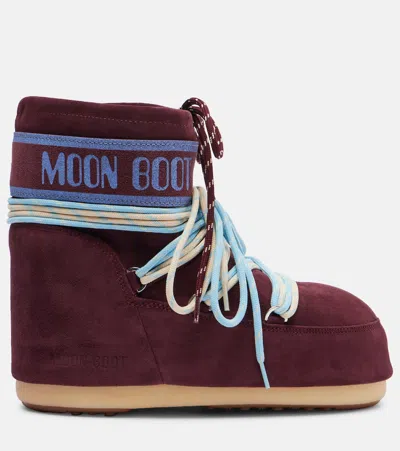 Moon Boot Icon Low Suede Laces Ankle Boots In Burgundy