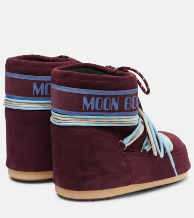 Moon Boot Icon Low Suede Laces Ankle Boots In Burgundy