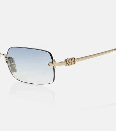 Miu Miu Logo Rectangular Sunglasses In Blue
