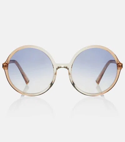 Miu Miu Logo Round Sunglasses In Brown