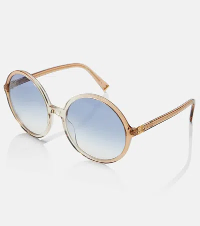 Miu Miu Logo Round Sunglasses In Brown