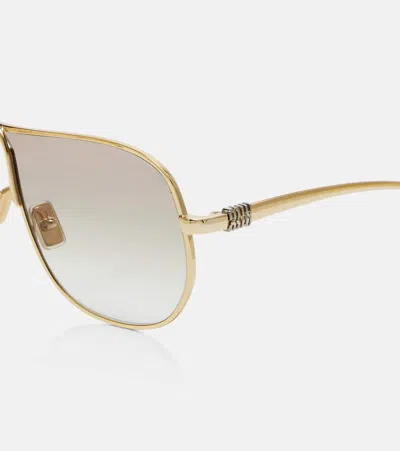 Miu Miu Logo Aviator Sunglasses In Brown