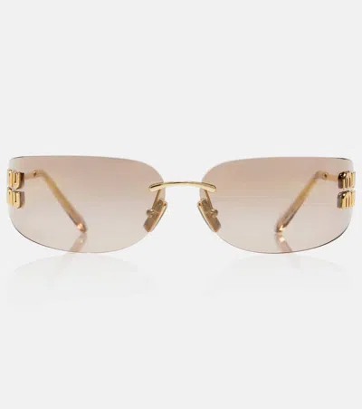 Miu Miu Logo Oval Sunglasses In Brown