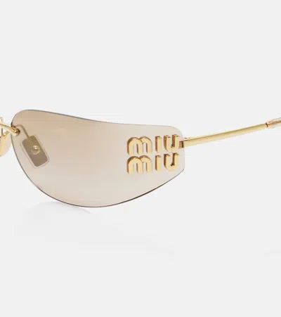 Miu Miu Logo Oval Sunglasses In Brown