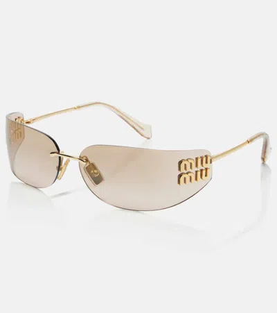 Miu Miu Logo Oval Sunglasses In Brown