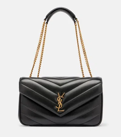 Saint Laurent Black Loulou Medium Shoulder Bag In Blue