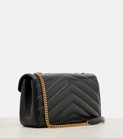 Saint Laurent Black Loulou Medium Shoulder Bag In Blue