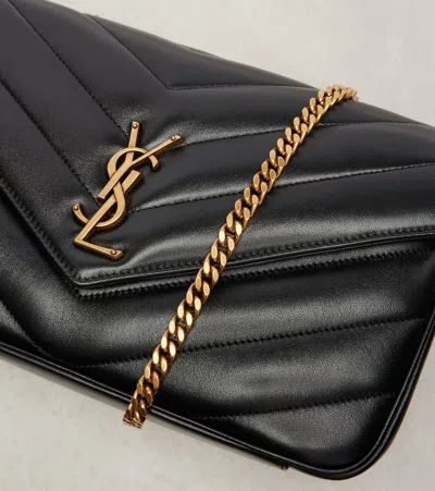 Saint Laurent Black Loulou Medium Shoulder Bag In Blue