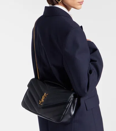 Saint Laurent Black Loulou Medium Shoulder Bag In Blue